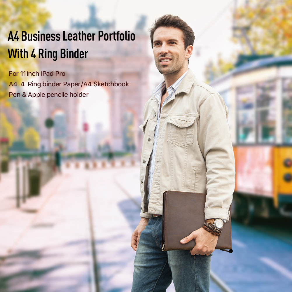 Luxury Retro A4 Cowhide Busine - مراجعة Portfolio Folder Zip وسعره
