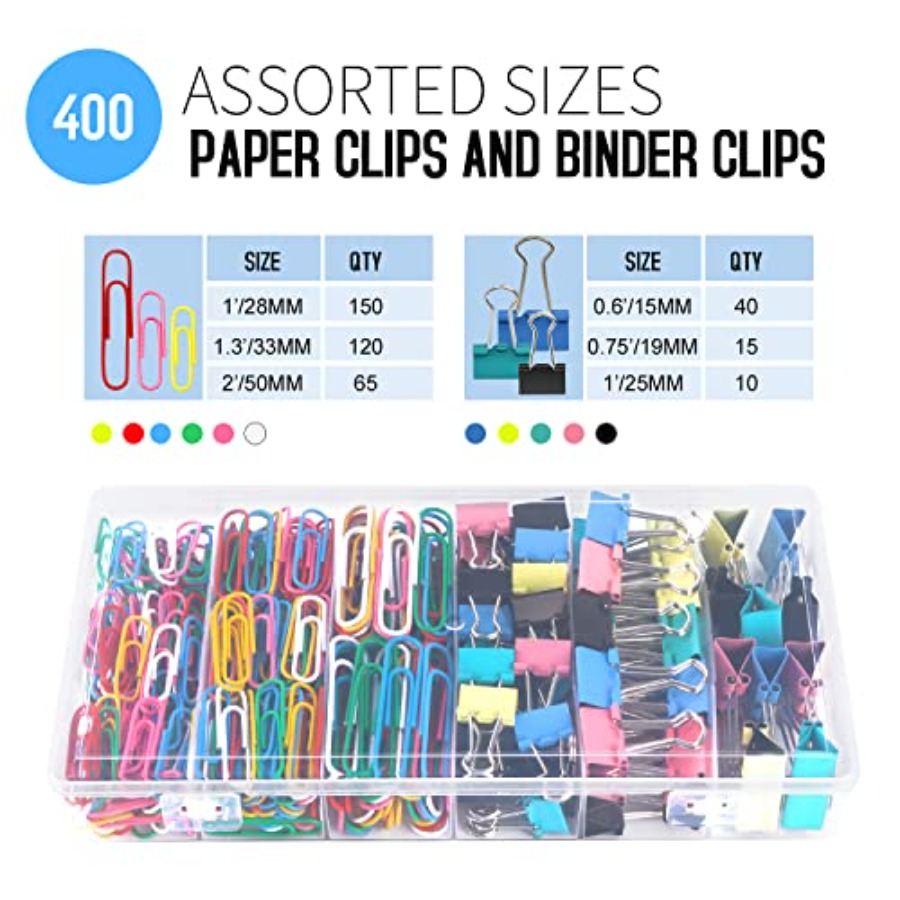Paper Clips Binder Clips, 400  - مراجعة Binder Clip Assorted وسعره