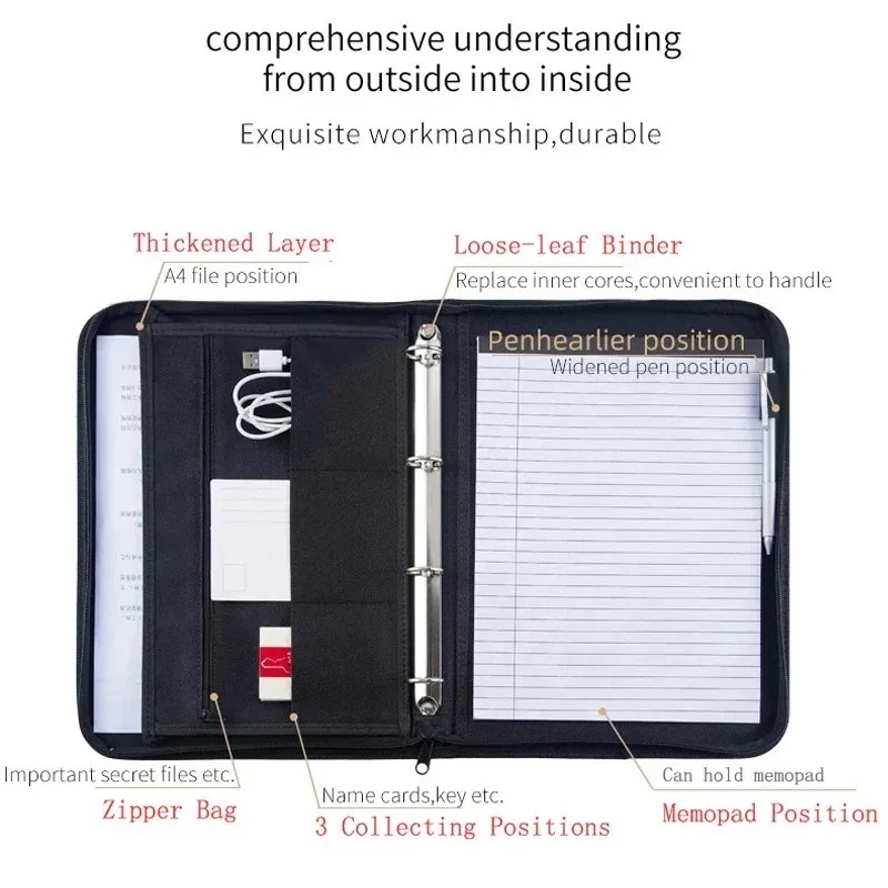 Large Black Business Portfolio - مراجعة Portfolio Folder Zip وسعره