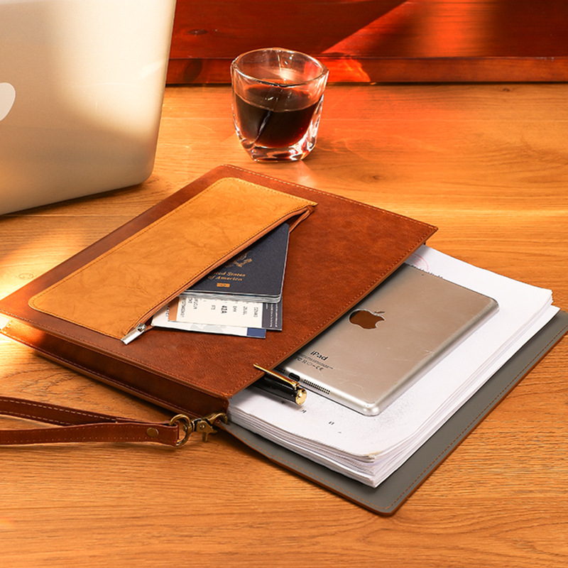 1PCS Leather A4 Document Bag T - مراجعة Portfolio Folder Zip وسعره