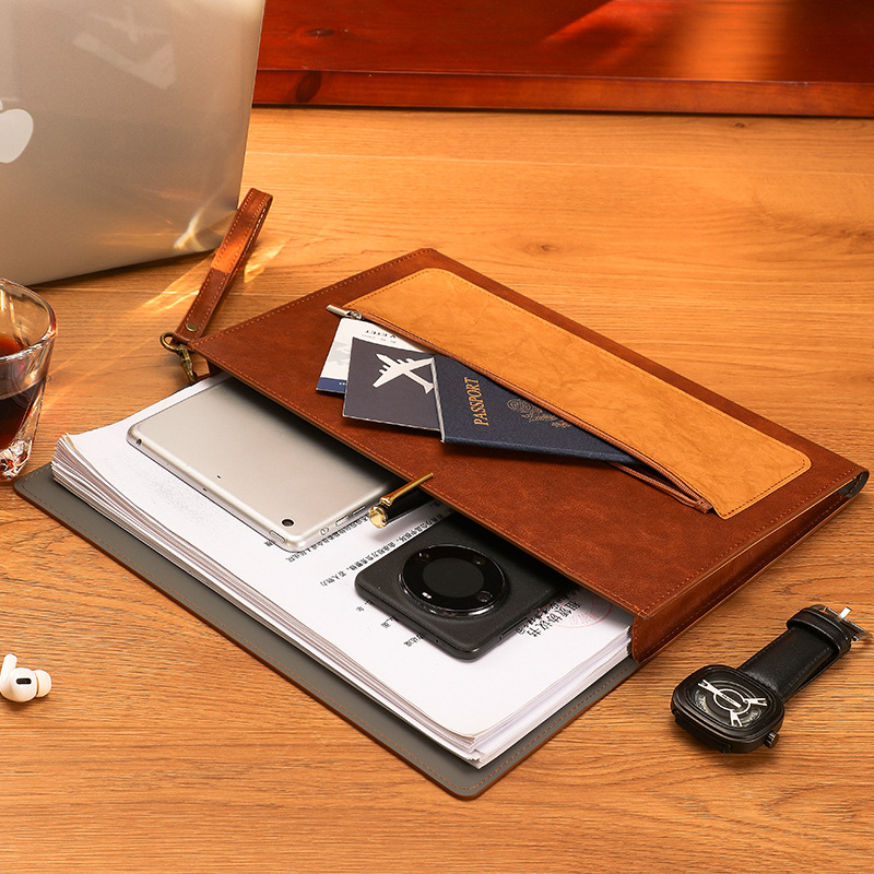 1PCS Leather A4 Document Bag T - مراجعة Portfolio Folder Zip وسعره