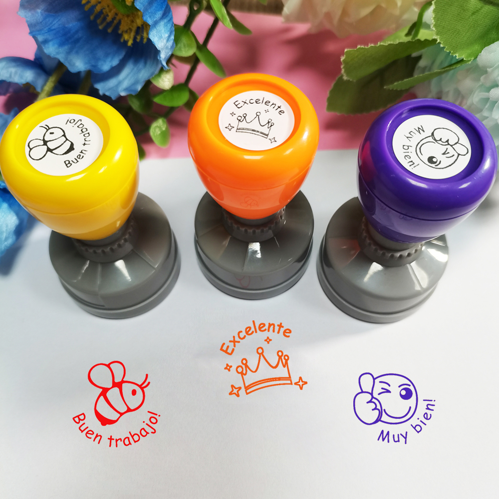Color 3 pieces large Spanish e - مراجعة Self Inking Stamp وسعره