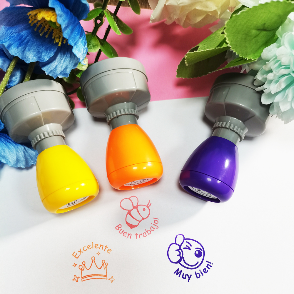 Color 3 pieces large Spanish e - مراجعة Self Inking Stamp وسعره